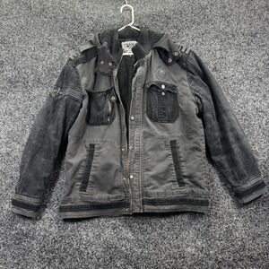 Affliction Black Prem Live Fast Hooded Jacket Cord Sherpa Lined 2XL Broken zip